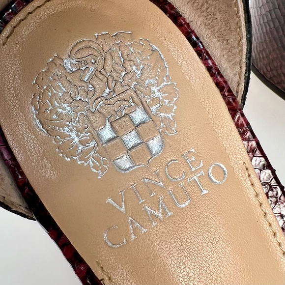 Vince Camuto Snakeskin Block Heel Sandal Burgundy Open Toe Ankle Strap Womens 10 - Picture 10 of 13